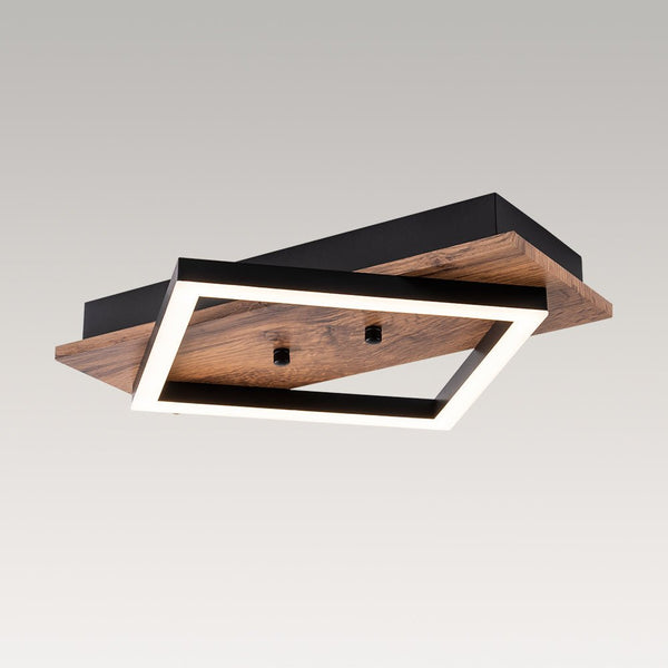 Thehouselights - LED Modern Farmhouse Walnut Wood Grain Square Flush Mount - Ceiling Light - 1 - Light - 