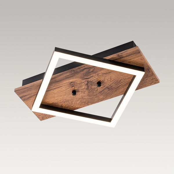 Thehouselights - LED Modern Farmhouse Walnut Wood Grain Square Flush Mount - Ceiling Light - 1 - Light - 