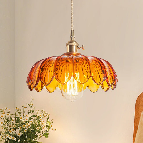 Thehouselights - Lotus Dome Glass Flower Pendant Light - Pendant - Amber - 