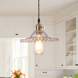 Thehouselights-Mid-Century 1-Light Colorful Scalloped Glass Pendant Light-Pendant-Clear-