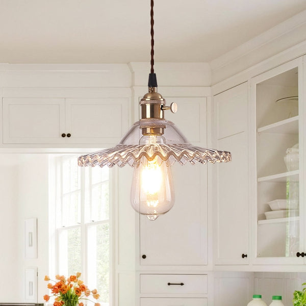 Thehouselights-Mid-Century 1-Light Colorful Scalloped Glass Pendant Light-Pendant-Clear-