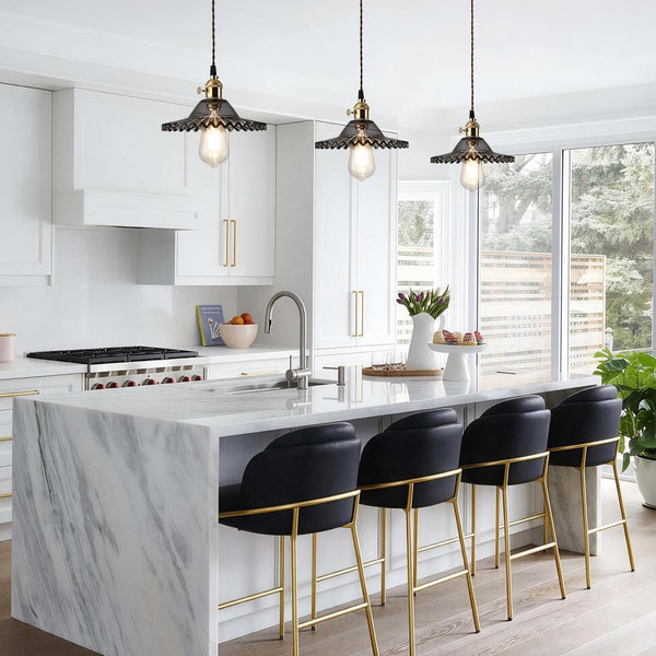 Thehouselights-Mid-Century 1-Light Colorful Scalloped Glass Pendant Light-Pendant-Gray-