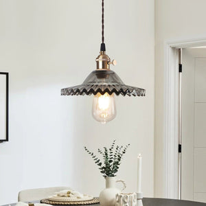 Thehouselights-Mid-Century 1-Light Colorful Scalloped Glass Pendant Light-Pendant-Gray-