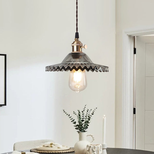 Thehouselights-Mid-Century 1-Light Colorful Scalloped Glass Pendant Light-Pendant-Gray-