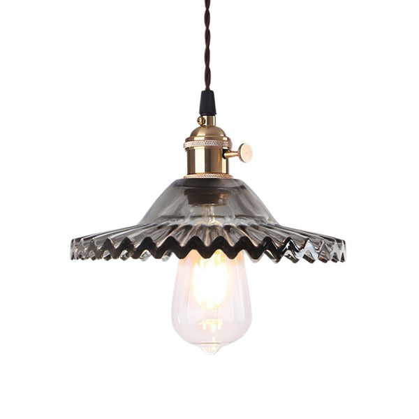 Thehouselights-Mid-Century 1-Light Colorful Scalloped Glass Pendant Light-Pendant-Gray-