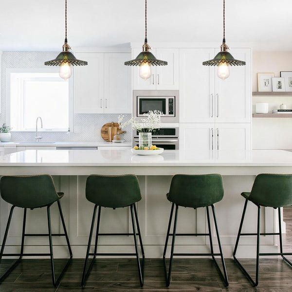 Thehouselights-Mid-Century 1-Light Colorful Scalloped Glass Pendant Light-Pendant-Green-
