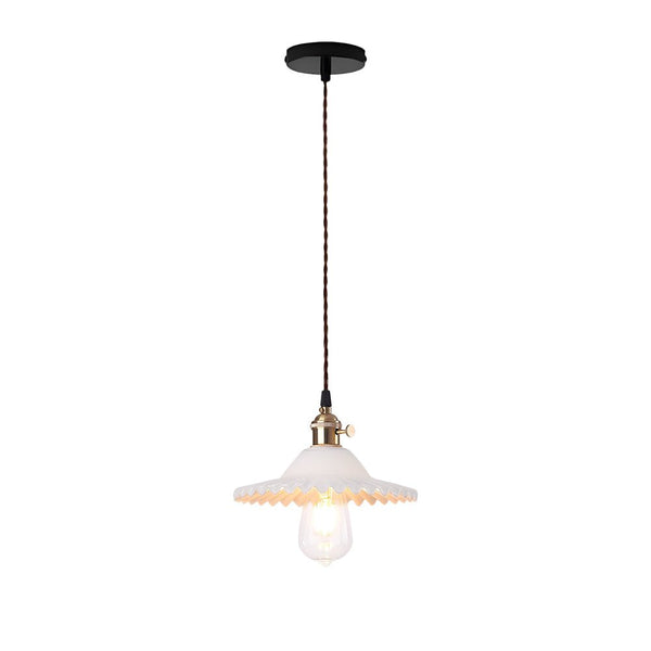 Thehouselights-Mid-Century 1-Light Colorful Scalloped Glass Pendant Light-Pendant-White-