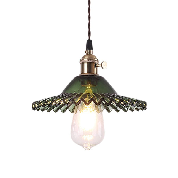 Thehouselights-Mid-Century 1-Light Colorful Scalloped Glass Pendant Light-Pendant-White-