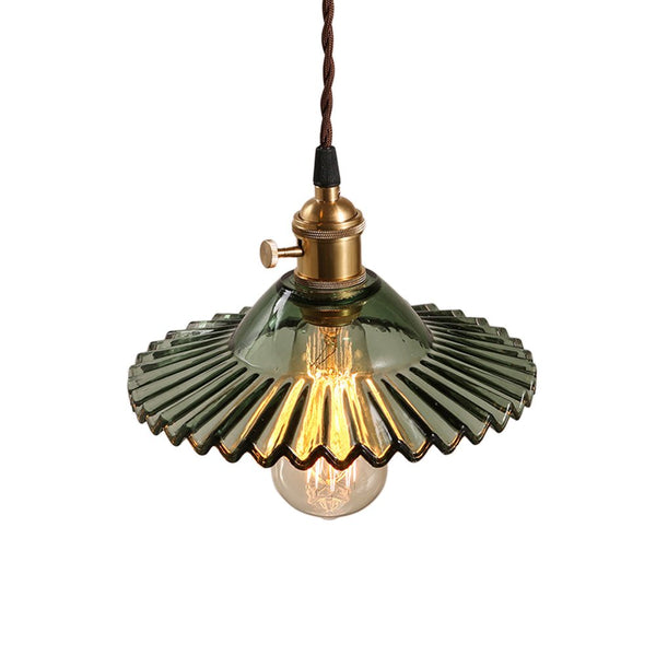 Thehouselights-Mid-Century 1-Light Colorful Scalloped Glass Pendant Light-Pendant-White-