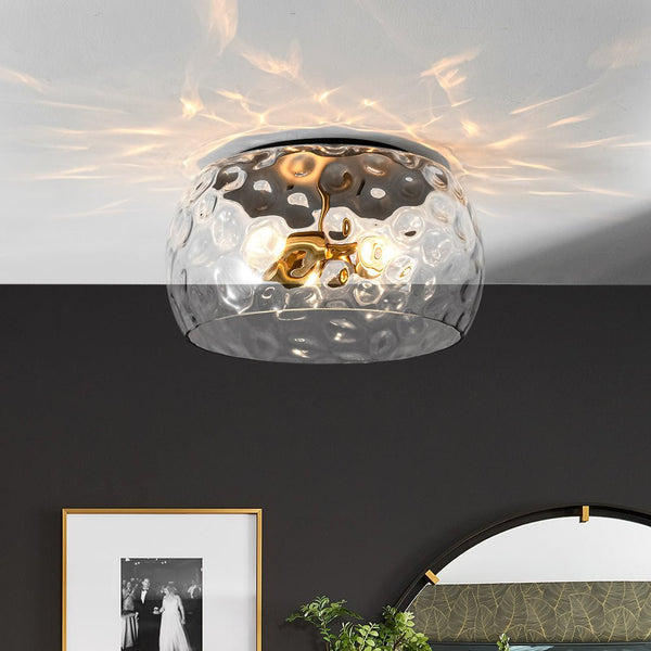 Thehouselights - Mid - Century Modern Hammer Glass Flush Mount - Ceiling Light - Black - 