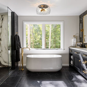 Thehouselights - Mid - Century Modern Hammer Glass Flush Mount - Ceiling Light - Black - 