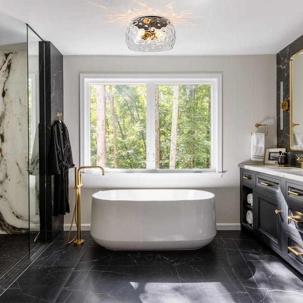 Thehouselights - Mid - Century Modern Hammer Glass Flush Mount - Ceiling Light - Black - 