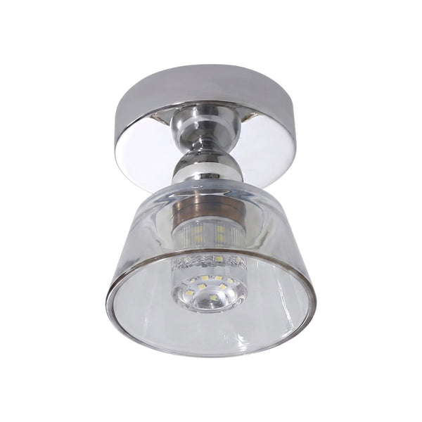 Thehouselights-Minimalist Tapered Bell Glass LED Semi Flush Mount-Ceiling Light-Chrome-