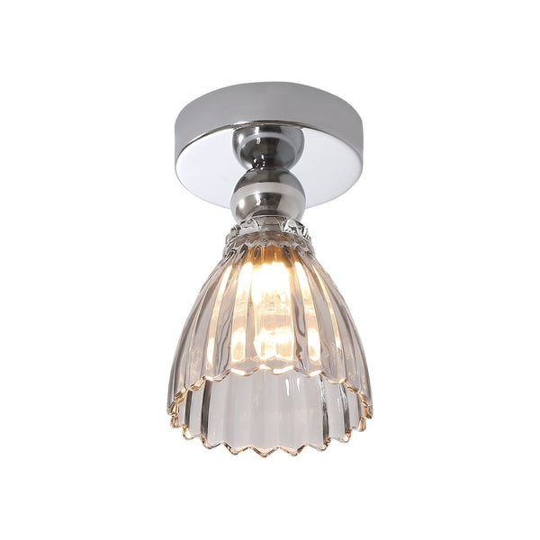Thehouselights-Minimalist Textured Glass LED Semi Flush Mount-Ceiling Light-Chrome-