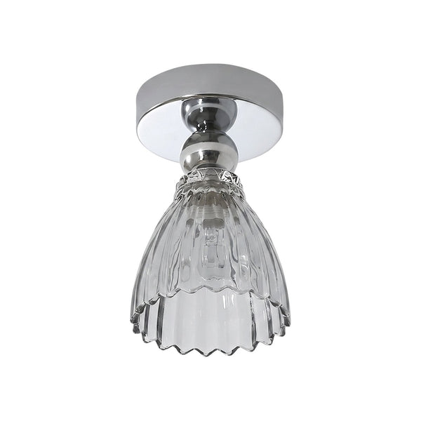 Thehouselights-Minimalist Textured Glass LED Semi Flush Mount-Ceiling Light-Chrome-