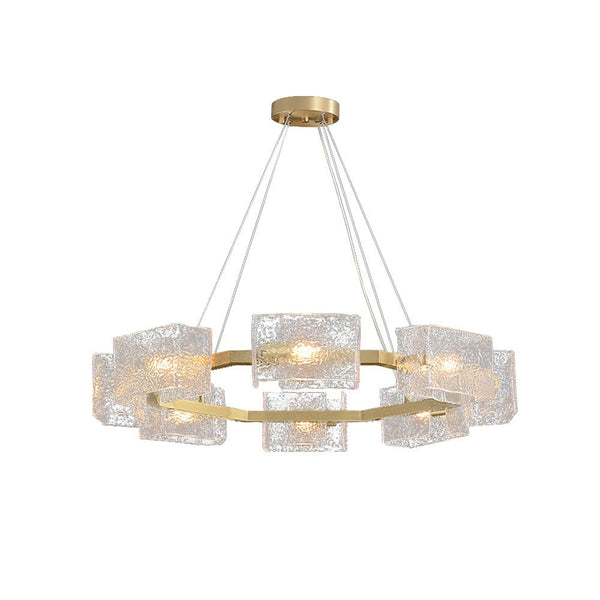 Thehouselights - Modern 8 - Light Ripple Glass Round Chandelier - Chandelier - Brass - 