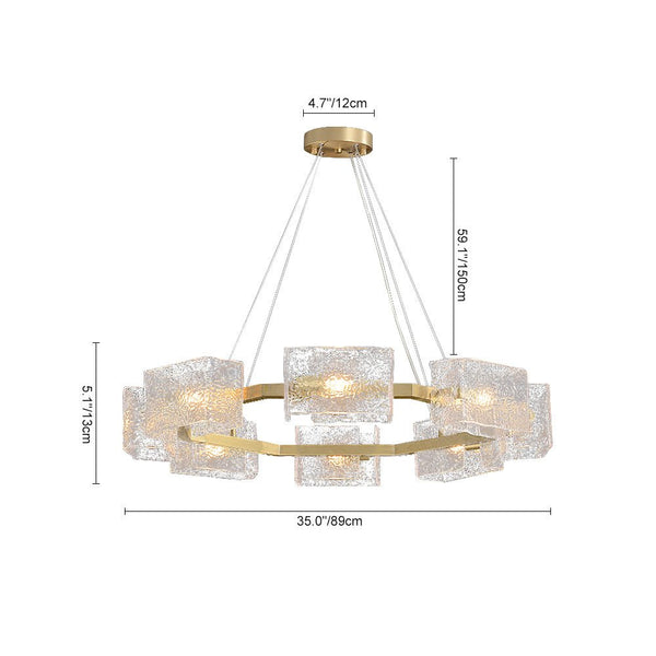 Thehouselights - Modern 8 - Light Ripple Glass Round Chandelier - Chandelier - Brass - 