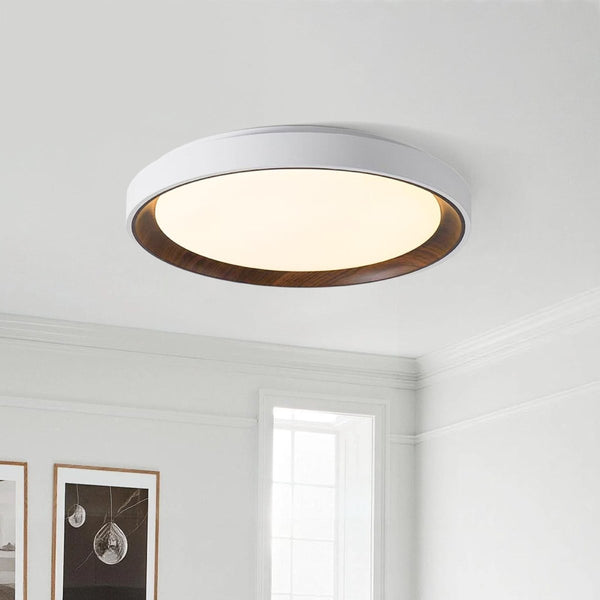Thehouselights-Modern Dimmable Walnut Wood Round LED Flush Mount Light-Flush Mount-50 cm.-White
