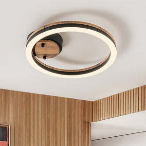 Thehouselights - Modern Farmhouse LED Walnut Wood Grain Flush Mount - Ceiling Light - 1 - Light - 