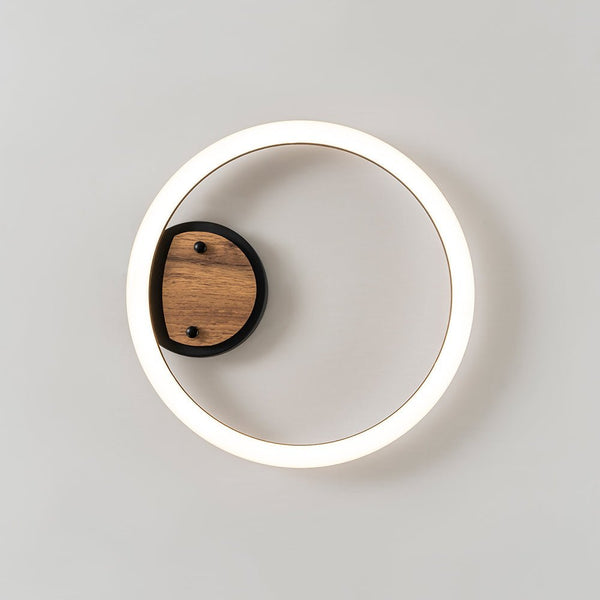 Thehouselights - Modern Farmhouse LED Walnut Wood Grain Flush Mount - Ceiling Light - 1 - Light - 