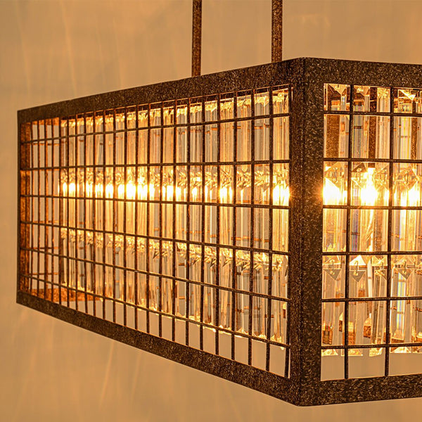 Thehouselights - Modern Farmhouse Rectangle Crystal Island Chandelier - Chandelier - Brown - 