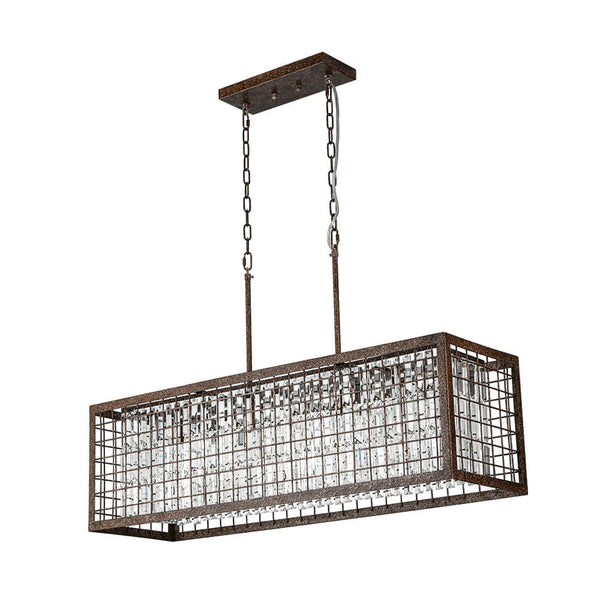 Thehouselights - Modern Farmhouse Rectangle Crystal Island Chandelier - Chandelier - Brown - 