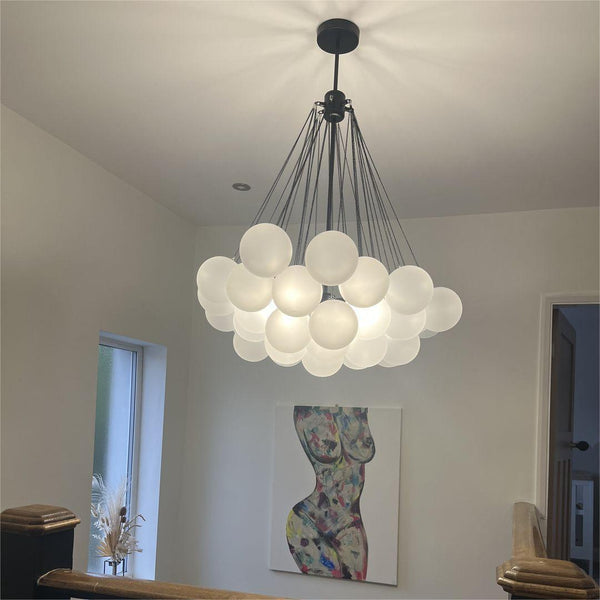 Thehouselights - Modern Hanging Glass Cluster Bubble Chandelier Light - Chandelier - 19 Bubbles - Black