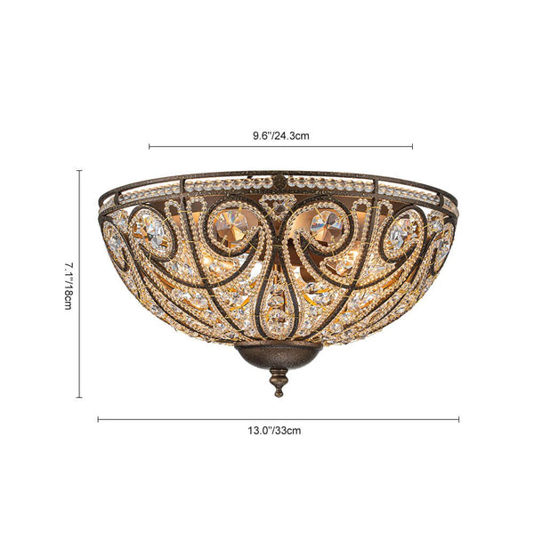 Thehouselights - Modern Roman 3 - Light Crystal Glass Flush Mount Chandelier - Ceiling Light - Bronze - 