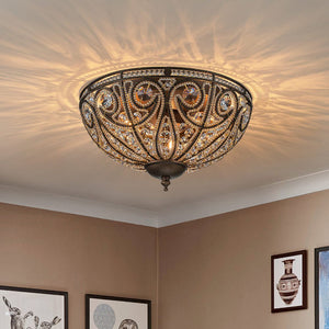 Thehouselights - Modern Roman 3 - Light Crystal Glass Flush Mount Chandelier - Ceiling Light - Bronze - 