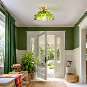 Thehouselights - Nordic Glass Lotus Dome Flush Mount Ceiling - Ceiling Light - Green - 