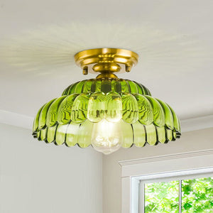 Thehouselights - Nordic Glass Lotus Dome Flush Mount Ceiling - Ceiling Light - Green - 