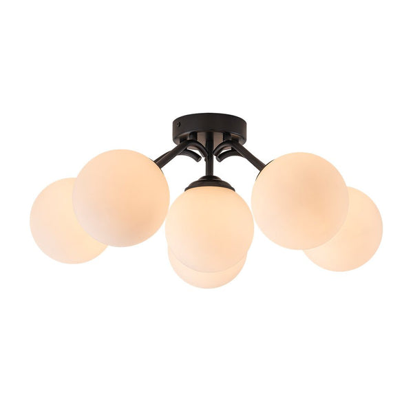 Thehouselights - Opal Glass Sputnik Bubble Semi Flush Chandelier - Chandelier - Black - 6 - Light