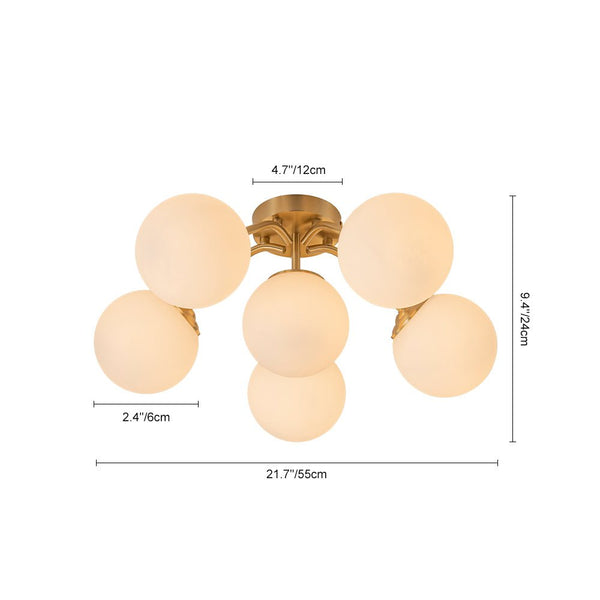 Thehouselights - Opal Glass Sputnik Bubble Semi Flush Chandelier - Chandelier - Black - 6 - Light