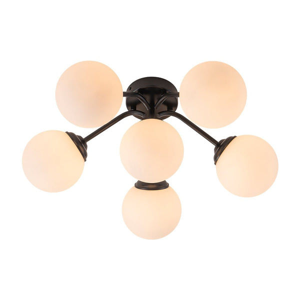 Thehouselights - Opal Glass Sputnik Bubble Semi Flush Chandelier - Chandelier - Black - 6 - Light