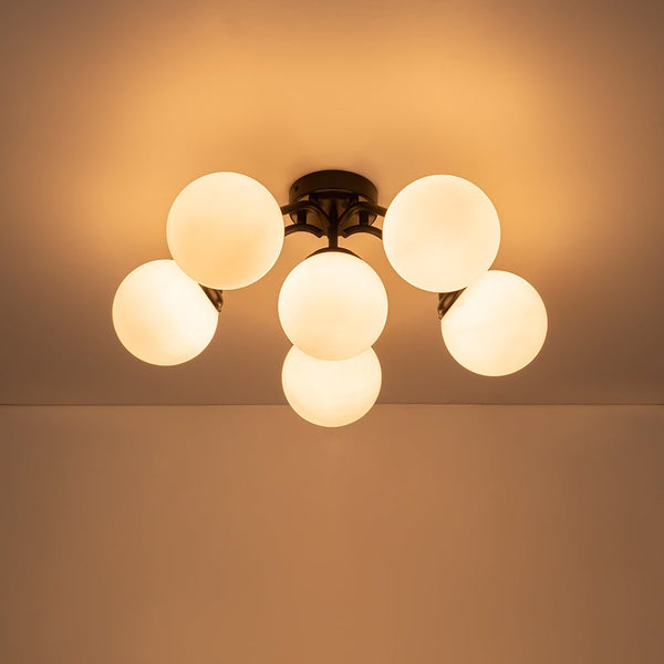 Thehouselights - Opal Glass Sputnik Bubble Semi Flush Chandelier - Chandelier - Black - 6 - Light