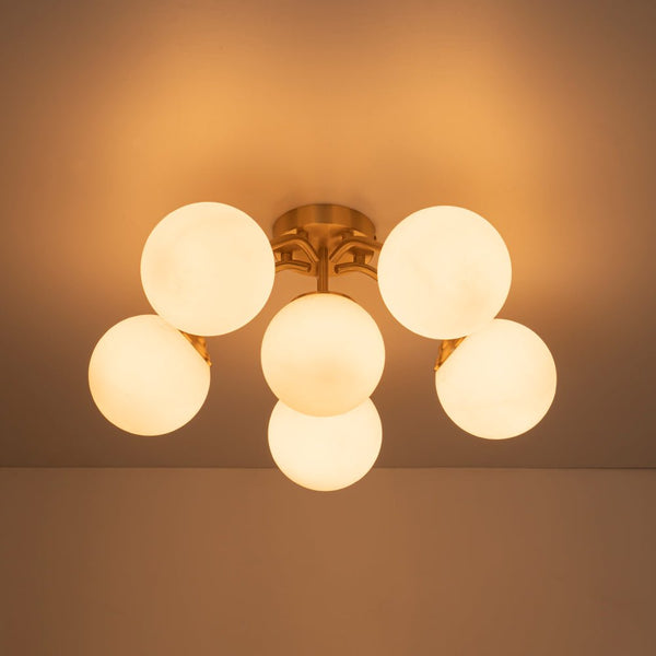 Thehouselights - Opal Glass Sputnik Bubble Semi Flush Chandelier - Chandelier - Black - 6 - Light