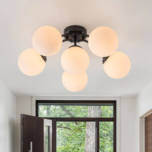 Thehouselights - Opal Glass Sputnik Bubble Semi Flush Chandelier - Chandelier - Black - 6 - Light
