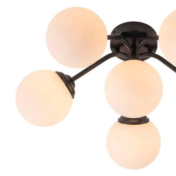 Thehouselights - Opal Glass Sputnik Bubble Semi Flush Chandelier - Chandelier - Black - 6 - Light
