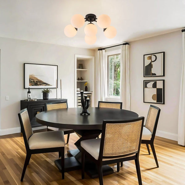 Thehouselights - Opal Glass Sputnik Bubble Semi Flush Chandelier - Chandelier - Black - 6 - Light