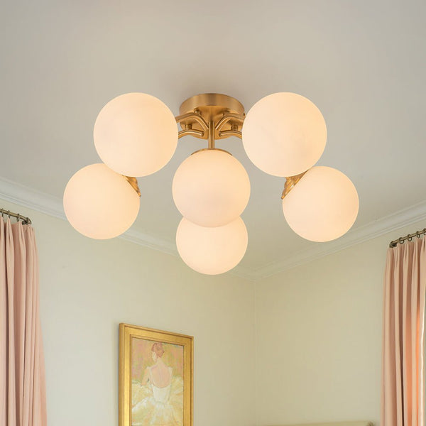 Thehouselights - Opal Glass Sputnik Bubble Semi Flush Chandelier - Chandelier - Brass - 6 - Light