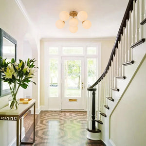 Thehouselights - Opal Glass Sputnik Bubble Semi Flush Chandelier - Chandelier - Brass - 6 - Light