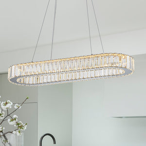 Thehouselights - Oval Crystal Linear Island Chandelier - Chandelier - Chrome - 