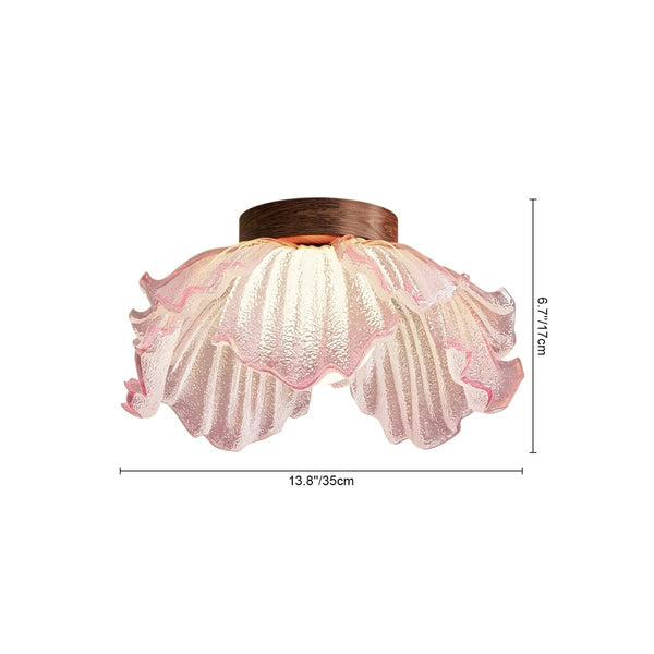 Thehouselights-Pink Floral Glass LED Semi Flush Mount-Ceiling Light-1-Light-