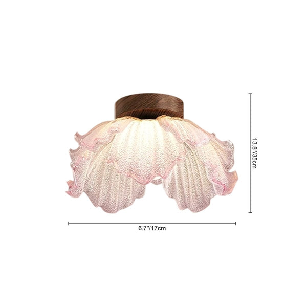Thehouselights-Pink Floral Glass LED Semi Flush Mount-Ceiling Light-1-Light-