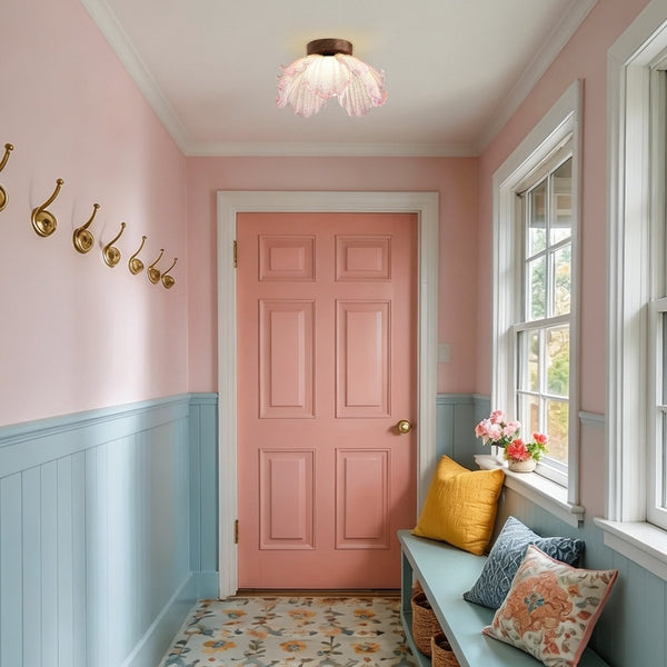 Thehouselights-Pink Floral Glass LED Semi Flush Mount-Ceiling Light-1-Light-