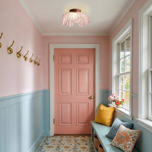 Thehouselights-Pink Floral Glass LED Semi Flush Mount-Ceiling Light-1-Light-