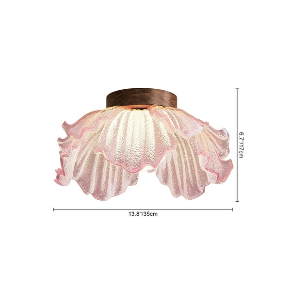 Thehouselights-Pink Floral Glass Semi Flush Mount-Ceiling Light-1-Light-