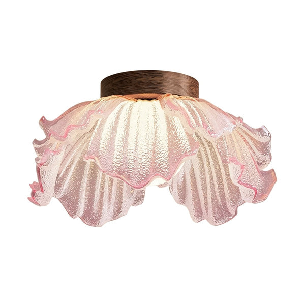 Thehouselights-Pink Floral Glass Semi Flush Mount-Ceiling Light-1-Light-