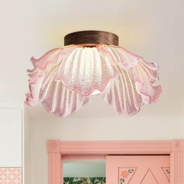Thehouselights-Pink Floral Glass Semi Flush Mount-Ceiling Light-1-Light-