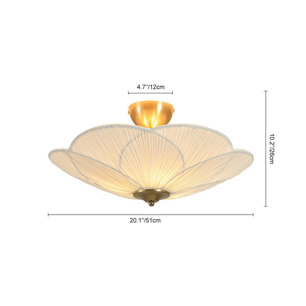 Thehouselights-Pleated Fabric Shade Flower Semi Flush Mount-Ceiling Light-3-Light-